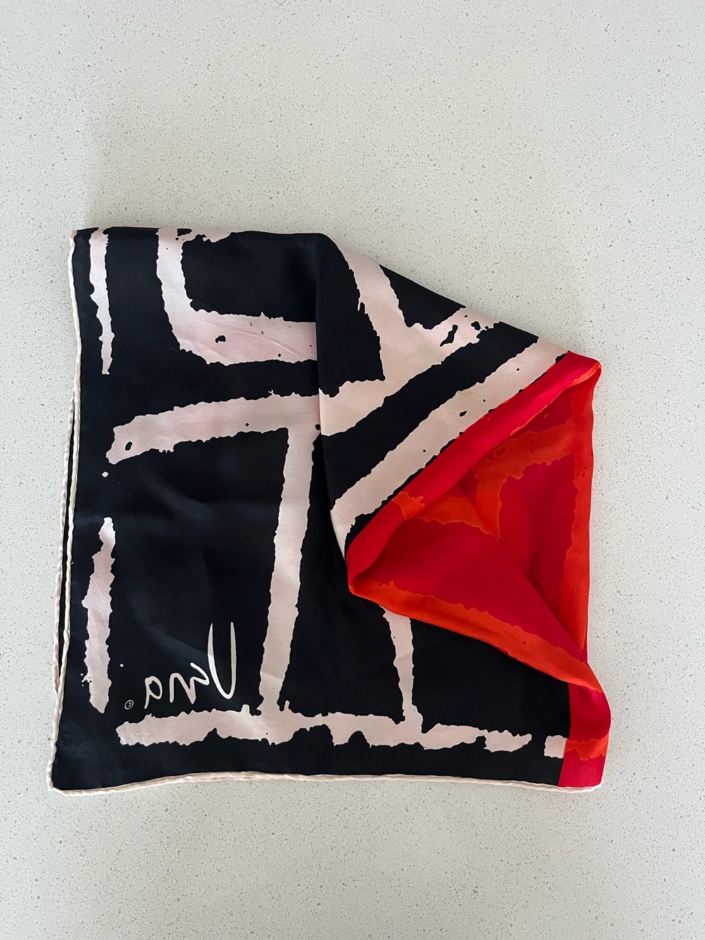 Red Black Silk Scarf by Vera Neumann